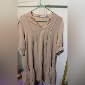 Beige Button-Up Women's Top
